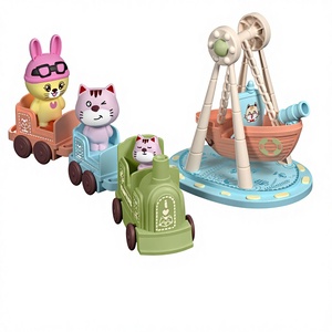 Ensemble <span class=keywords><strong>de</strong></span> jeu <span class=keywords><strong>de</strong></span> simulation Train <span class=keywords><strong>de</strong></span> parc d'attractions et Bateau <span class=keywords><strong>pirate</strong></span> (2 styles <span class=keywords><strong>de</strong></span> couleurs) Jouet éducatif en ABS écologique avec figurines Chat et Lapin - Product Image 2