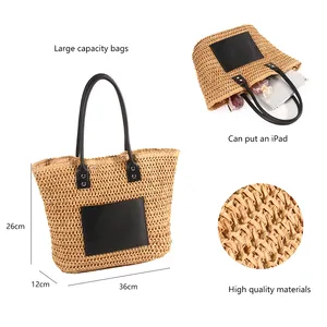 Nuevo diseño de productos de verano para mujer, bolso de mano de gran capacidad, bolso de paja, bolso de mano, bolso de mano de paja para mujer