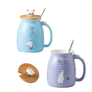 Taza de gato, bonita taza de café de cerámica con tapa de gatito encantador, cuchara de Pata de Gato <span class=keywords><strong>Kawaii</strong></span>, novedad, taza de la mañana, té, leche, taza de Navidad, 380ML - Product Image 2