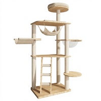 Arbre à chat en bois massif avec poteau à gratter en corde, hamac et plateformes multi-niveaux pour grands chats - Emballage carton OEM