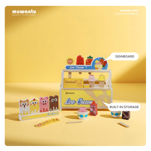 Muwantu Deluxe Juego de Imitación de Heladería de Madera con Caja Registradora y Comida, Juguete Educativo de Rol para Niños y Niñas - Product Image 1