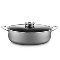 39*21cm Ovaler Kohlenstoffstahl Antihaft-Fischtopf mit Glasdeckel Ofenfest Gas- & Induktionsgeeignet zum Dämpfen von Suppen & Eintöpfen