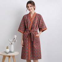 Peignoir en gaze jacquard 2 couches 100% coton pour femme, léger, en mousseline, manches 3/4, pour sauna et spa, avec poches, logo personnalisé