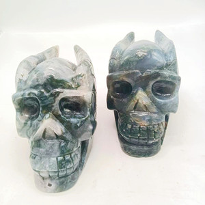 Nuevo diseño curación pulido piedra Natural Reiki cristal artesanía musgo ágata calaveras para Decoración - Product Image 2