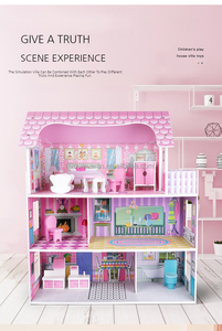 2024 Lvou Meisje Kinderen Speelgoed 3 Lagen Poppen Housee Houten Groter Roze Groot Houten Poppenhuis Doen Alsof Spelen Rollenspel Voor Kinderen