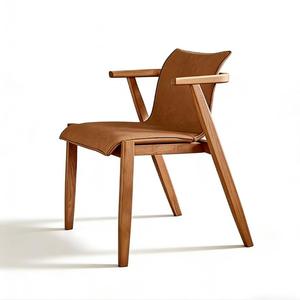 Chaise de salle à manger rétro française de style médiéval, suspendue, en bois de frêne, revêtement en cuir PU, chaise de designer antique pour <span class=keywords><strong>restaurant</strong></span> et maison - Product Image 6