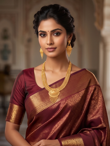 Conjunto de Collar y Aretes de Novia Clásicos para Mujer, Chapados en Oro, de Cobre y Latón, Origen Orissa, Marca DIVYORO - Product Image 3