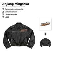 ODM Blouson de motard en cuir vieilli pour homme, avec patch brodé script, printemps automne, pour moto et voyage, coupe ample, fermeture éclair, style street punk