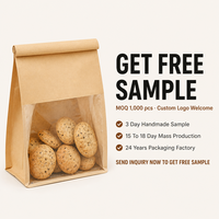 Sac en papier kraft imprimé sur mesure avec fenêtre transparente, fermeture à lien métallique et fond plat pour biscuits, croissants, pain – Emballage en gros