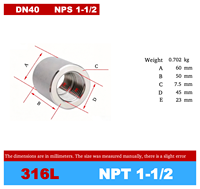 Raccord de couplage NPT1-1/2" en acier inoxydable 316L DN40, filetage femelle, forgé, haute pression 3000LB, certifié ASME, raccords de tuyauterie