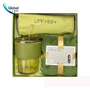 Ensemble cadeau 3 pièces, bouteille d'eau en verre <span class=keywords><strong>avec</strong></span> paille, parapluie pliable anti-UV, serviette <span class=keywords><strong>de</strong></span> <span class=keywords><strong>bain</strong></span>, coffret cadeau personnel haut <span class=keywords><strong>de</strong></span> gamme - Product Image 1