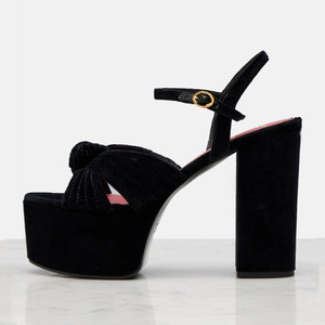 Open Toe <b>High</b> Chunky <b>Heels</b> Women Velvet Bow Knotted Sandals Thick Platform Women's Summer Suede Pumps - Product Image 4