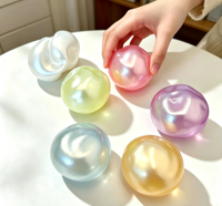 Balle anti-stress déformable en TPR texturé, faite à la main, 6 cm, douce, multicolore, effet nacré, remplie à l'huile de coco, jouet sensoriel