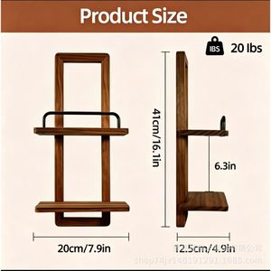 Wooden <b>Wall</b> <b>Mounted</b> <b>Shelves</b> 2 Tier With Aluminum Rail For Plants And Decor Storage - Product Image 3