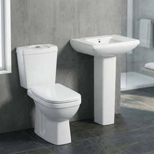 Ensemble sanitaire de salle de bain en céramique avec WC à double chasse et lavabo sur colonne - Product Image 6