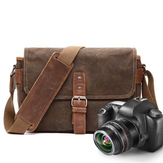 Vintage Small Leather Shoulder Bag Waxed Canvas Flap Crossbody Messenger Sachel for Men Women for Travel Digital Gear/Camera