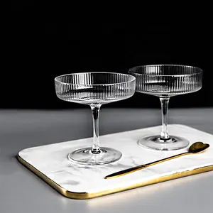 Wholesale Handmade Vertical Stripes Cocktail Bar Glass Dessert Cup With Gold Rim
