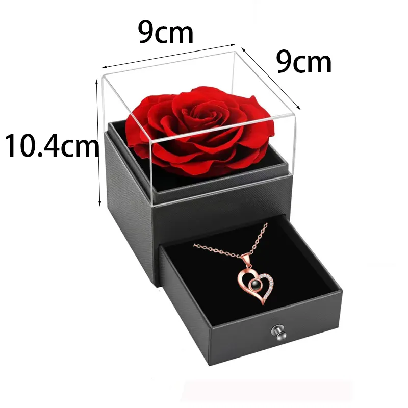 NISEVEN Offre Spéciale Cadeaux de la Saint-Valentin pour elle Cadeaux de roses rouges conservées pour femmes avec collier Je t'aime