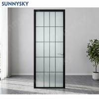 Porte coulissante et battante en aluminium moderne Sunnysky, sans rail, en verre trempé, cadre étroit pour cuisine, salle de bain, toilettes intérieures