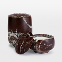 STONEKOCC Bougeoir en marbre rouge cerise avec couvercle, support en pierre et coupelle en verre transparent, décoration d'intérieur, ornements de Noël