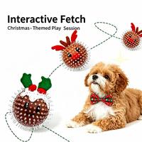 Jouet à mâcher pour chien de Noël, balle TPR à picots avec motifs Père Noël, Bonhomme de neige, Renne et Pudding, jouet interactif pour les dents molaires