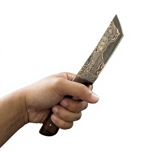 Couteau à lame fixe en acier damas cuivré, manche en bois, personnalisable, pour la chasse, le camping et la survie - Product Image 1
