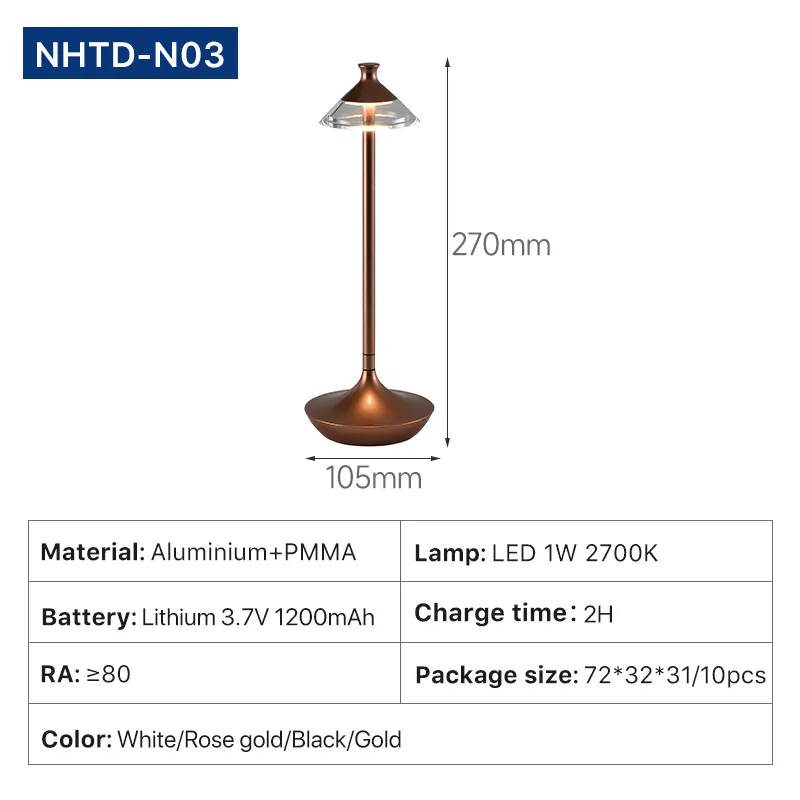 Nouveau Style Dimmable Décor À La Maison Lampe de table Led Or USB Rechargeable Batterie CordlessTable lampes cadeau de luxe