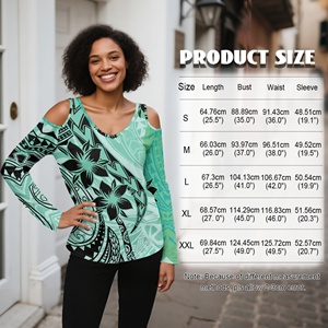 Blusas hawaianas verdes elegantes diarias de talla grande para mujer, camisa y blusa sexy tribal Polinesia con hombros descubiertos, camisetas personalizadas - Product Image 6