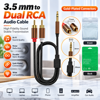 Câble audio 3,5 mm vers double RCA, connecteurs plaqués or, tressé en nylon, réduction du bruit, son haute fidélité pour haut-parleur, amplificateur, autoradio