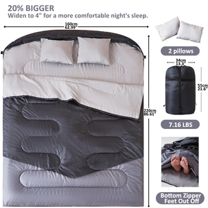 كيس نوم بغطاء رأس مغلف دافئ عرض مزدوج ثلاثة مواسم كيس نوم للزوجين مقاوم للماء مناسب للعائلة - Product Image 2