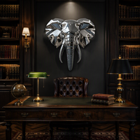 Sculpture de tête d'éléphant en acier inoxydable, art animalier moderne en métal à fixer au mur pour la décoration de hall d'hôtel, centre commercial, villa