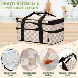 Custom Checkered Insulated Cooler Bag Food Storage Insulated Double Layer Thermal Food Casserole Carrier with Handle Top - Product Image 5