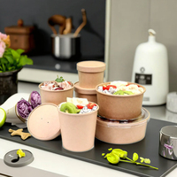 Gobelets/Bols à Soupe en Papier Kraft/Blanc Écologiques de Qualité Alimentaire à Paroi Simple avec Couvercles pour Nouilles et Biscuits (8oz-32oz) – Vente en Gros