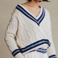 Suéteres de mujer de invierno con cuello en V superventas Suéter de Cachemira de bloque de color Negro Azul de manga larga
