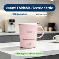 Bouilloire électrique pliable haute puissance en acier inoxydable 304, grande capacité, durable, pour voyage, hôtel et extérieur