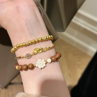 Nouveau Bracelet Tressé Rétro Chinois 2026 en Corde Marron avec Pièce Koi Brossée et Strass, Ensemble de Bijoux Premium