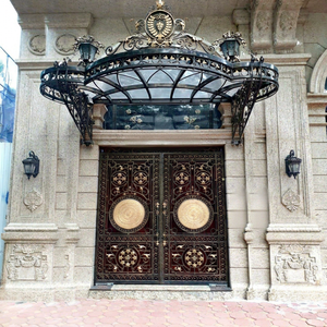 Porte d'entrée en fer forgé à double battant de style européen Khang Hung Phat, revêtement poudré, durable, design orné - Product Image 1
