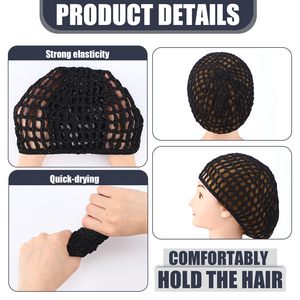 SOLPOP <span class=keywords><strong>Filet</strong></span> à <span class=keywords><strong>cheveux</strong></span> en maille crochetée en rayonne, bonnet snood épais et court pour femme, couvre-chignon, ornement pour dormir - Product Image 3