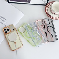 Coque de téléphone magnétique transparente antichoc avec cadre d'objectif anti-jaunissement et béquille pour iPhone 17