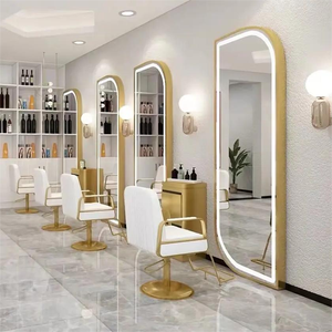 Espejo de Salón Moderno de Cuerpo Entero con Arco, Espejo de Pared para Salón de Belleza con LED, Espejo de Salón con Marco de Acero Inoxidable - Product Image 1
