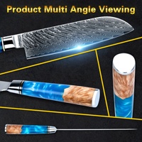 Couteau Santoku SkyCook, best-seller, manche en résine et bois, 7 pouces, acier Damas, couteau de cuisine japonais pour restaurant