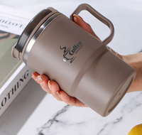 Mug de camping isotherme en acier inoxydable à double paroi de 18 oz avec couvercle et cuillère, pour boissons chaudes et froides