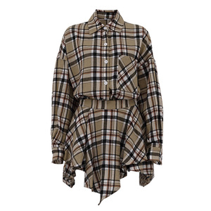 Camicetta a Quadri Enyami, Camicia a Maniche Lunghe, Abbigliamento Streetwear Ampio e Casual, Set Due Pezzi Asimmetrico da Donna - Product Image 4