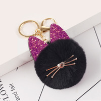 Porte-clés léger, imperméable et ignifuge en peluche mignonne avec oreilles de lapin et de chat, motif dessin animé, boule de fourrure en relief, vente en gros 2026