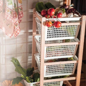 Cestini Salvaspazio con Cassetti in Legno di Faggio e Noce Carrello Bianco e Verde - Product Image 3