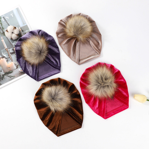 NEW Baby Winter Velvet Hat Girls autunno turbanti Baby turbanti con Faux Fur Photography puntelli Infant Beanie accessori per capelli per bambini - Product Image 5