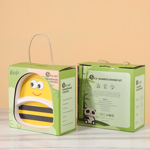 Juego de Vajilla Infantil de 5 Piezas en Caja de Regalo, Plato, Utensilios, Tazón, Vajilla de Fibra de Bambú para Niños y Bebés - Product Image 4