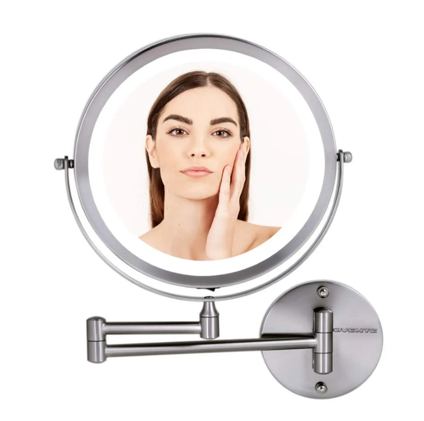 8.5 Inch 1X10X Concave Magnifier Circle LED Double Sided 360 Degree Flexible Extending Control Lighted Wall Mount Makeup Mirror