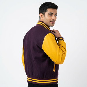 Varsity <b>Letter</b> <b>Man</b> <b>Jacket</b> Autumn Knitted Bomber <b>Jacket</b> with Linen and Nylon Lining Cotton Filling - Product Image 1