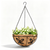 Panier suspendu en fil métallique noir avec doublure en fibre de coco pour décoration extérieure de jardin et patio, pot de fleurs robuste – Vente en gros